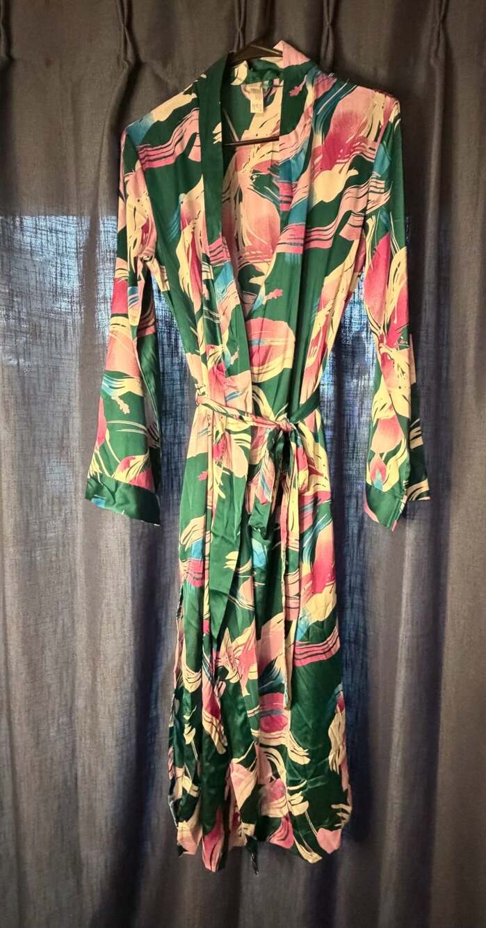 Stars Above Green Tropical Foliage Print Satin Long Robe